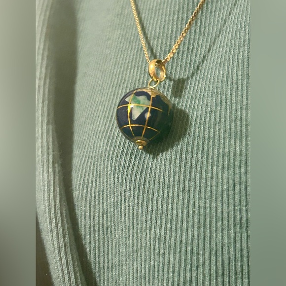 🌎 Michael Anthony 14K Yellow Gold Agate Jasper Abalone Shell Globe 🌍 pendant - Picture 7 of 7